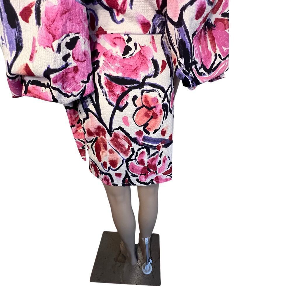 H&M ladies XS puff elastic sleeve red pink maroon wrap dress coverup floral mini - Picture 8 of 10
